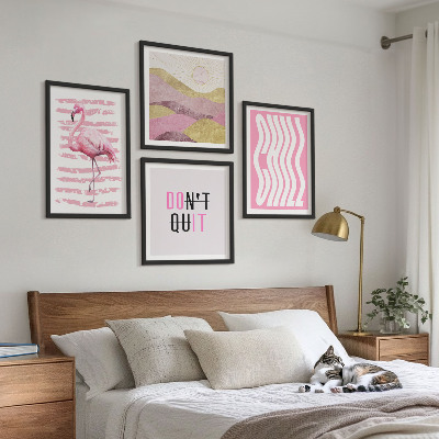 Mur de tableaux Paysage de montagne pastel avec des flamants roses