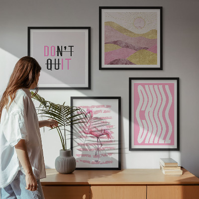 Mur de tableaux Paysage de montagne pastel avec des flamants roses