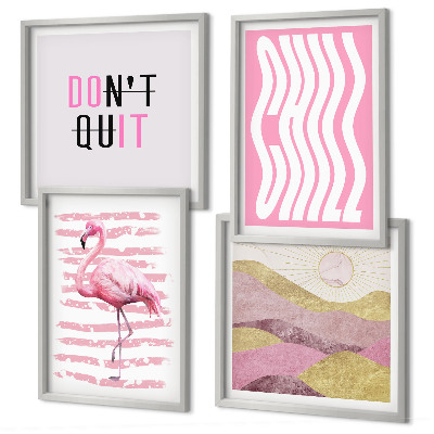 Mur de tableaux Paysage de montagne pastel avec des flamants roses