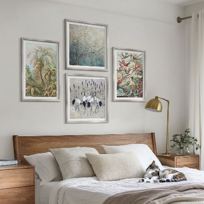 Ensemble de 4 tableaux Plantes tropicales, oiseaux, nature