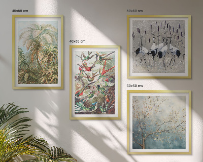 Ensemble de 4 tableaux Plantes tropicales, oiseaux, nature