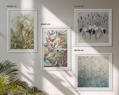 Ensemble de 4 tableaux Plantes tropicales, oiseaux, nature