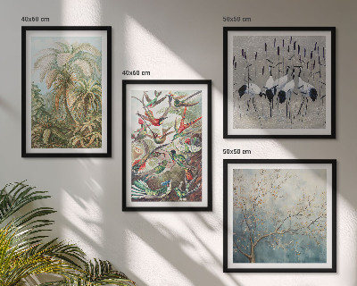 Ensemble de 4 tableaux Plantes tropicales, oiseaux, nature