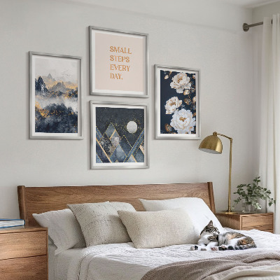 Ensemble de 4 tableaux Inspiration abstraite de montagnes et de fleurs