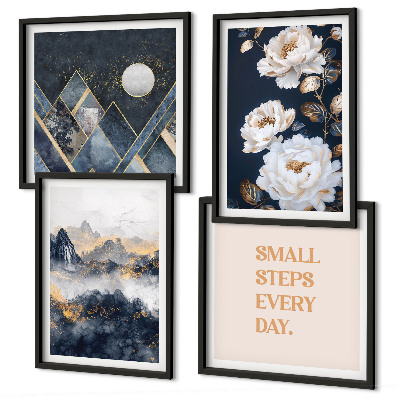 Ensemble de 4 tableaux Inspiration abstraite de montagnes et de fleurs