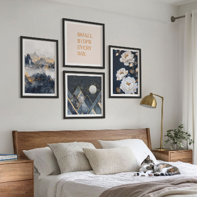 Ensemble de 4 tableaux Inspiration abstraite de montagnes et de fleurs