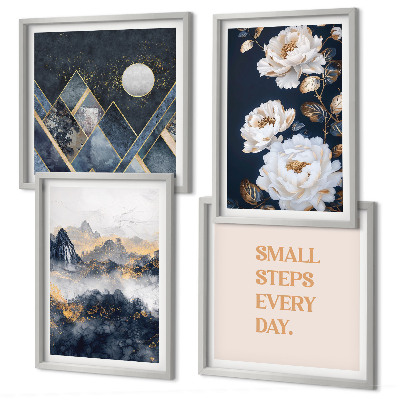 Ensemble de 4 tableaux Inspiration abstraite de montagnes et de fleurs