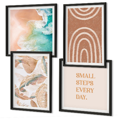 Ensemble de 4 tableaux Lettrage délicat de feuilles bohèmes