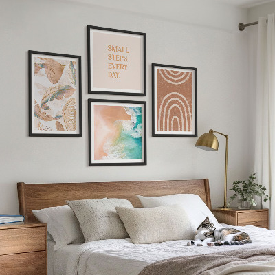 Ensemble de 4 tableaux Lettrage délicat de feuilles bohèmes