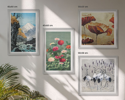 Ensemble de 4 tableaux Montagnes cascade oiseaux fleurs