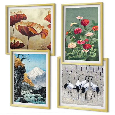 Ensemble de 4 tableaux Montagnes cascade oiseaux fleurs
