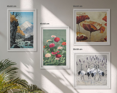 Ensemble de 4 tableaux Montagnes cascade oiseaux fleurs