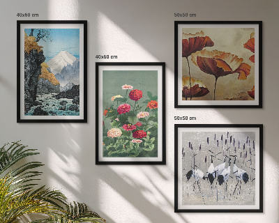 Ensemble de 4 tableaux Montagnes cascade oiseaux fleurs