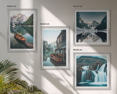 Ensemble de 4 tableaux Reflets des bateaux sur les lacs de montagne