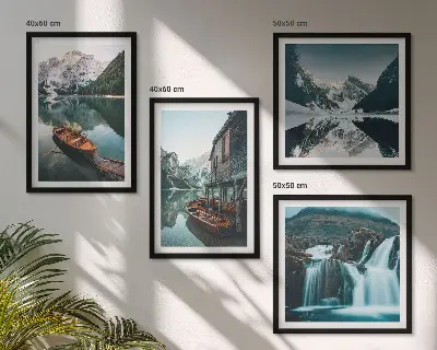 Reflets des bateaux sur les lacs de montagne ensemble de 4 tableaux