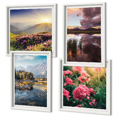 Mur de tableaux Jardin de fleurs, prairie de montagne, eau