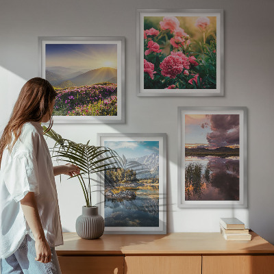 Mur de tableaux Jardin de fleurs, prairie de montagne, eau