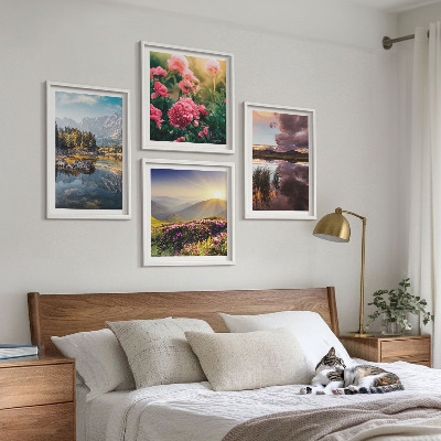 Mur de tableaux Jardin de fleurs, prairie de montagne, eau