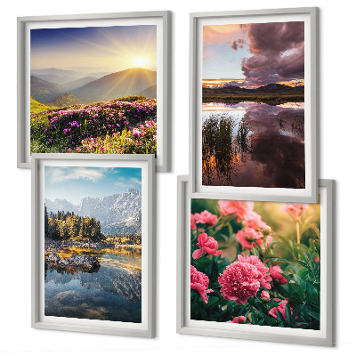 Mur de tableaux Jardin de fleurs, prairie de montagne, eau