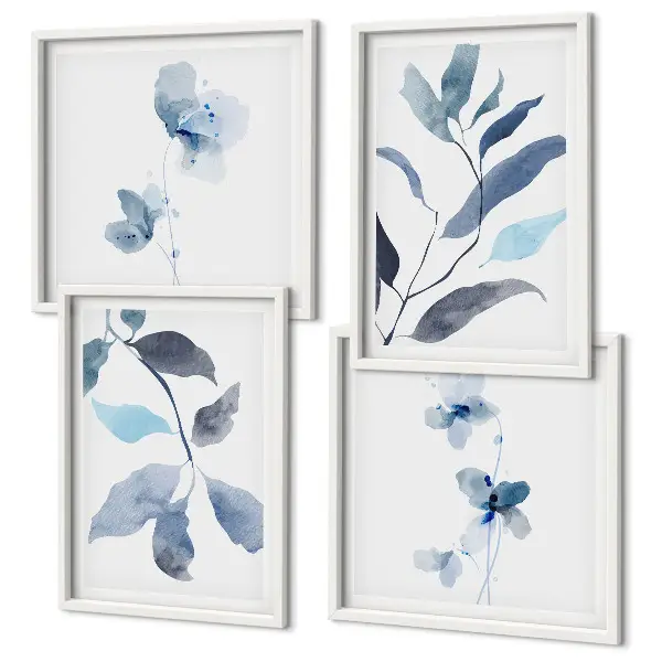 Aquarelle de feuilles bleues ensemble de 4 tableaux