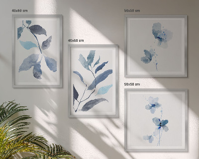 Ensemble de 4 tableaux Aquarelle de feuilles bleues