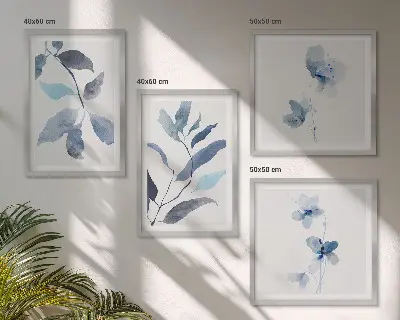 Aquarelle de feuilles bleues ensemble de 4 tableaux