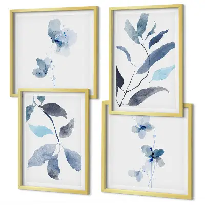 Aquarelle de feuilles bleues ensemble de 4 tableaux