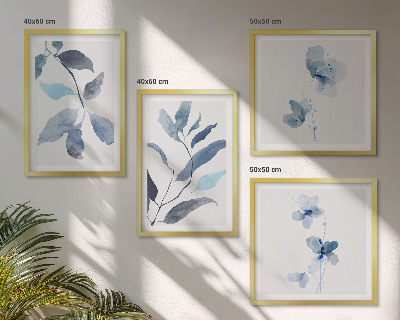 Ensemble de 4 tableaux Aquarelle de feuilles bleues