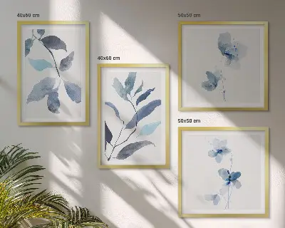 Aquarelle de feuilles bleues ensemble de 4 tableaux