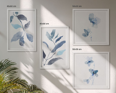 Ensemble de 4 tableaux Aquarelle de feuilles bleues