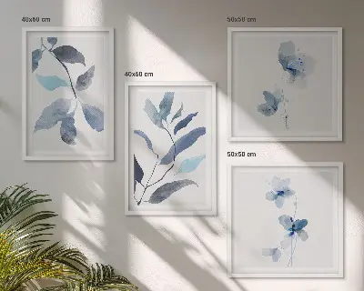 Aquarelle de feuilles bleues ensemble de 4 tableaux