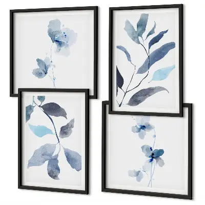 Aquarelle de feuilles bleues ensemble de 4 tableaux