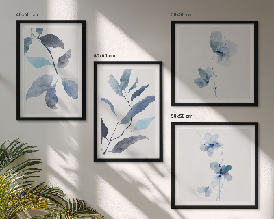 Ensemble de 4 tableaux Aquarelle de feuilles bleues