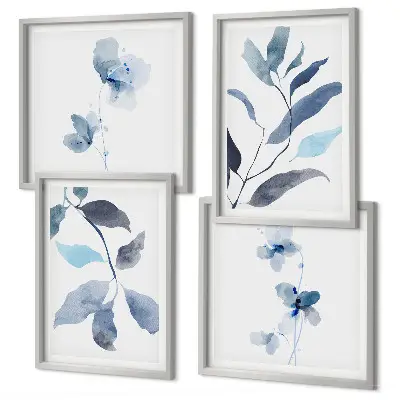 Aquarelle de feuilles bleues ensemble de 4 tableaux