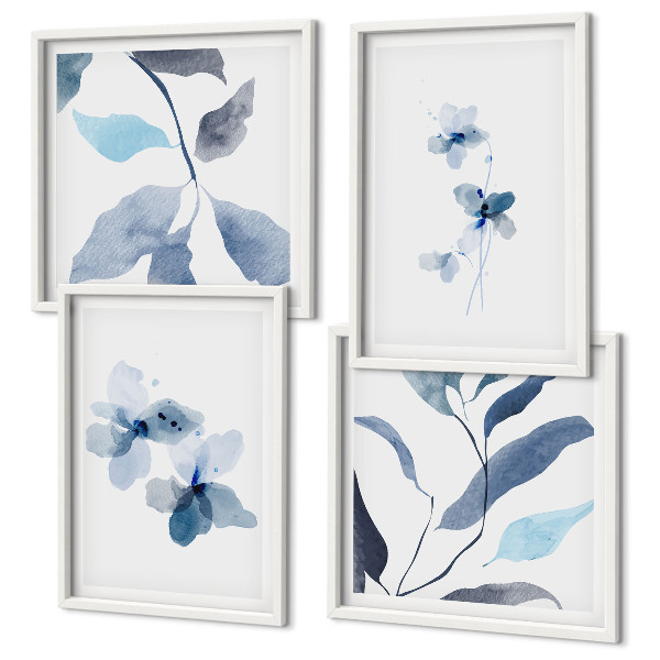 Mur de tableaux Fleurs bleues minimalistes
