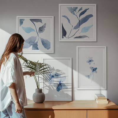 Mur de tableaux Fleurs bleues minimalistes