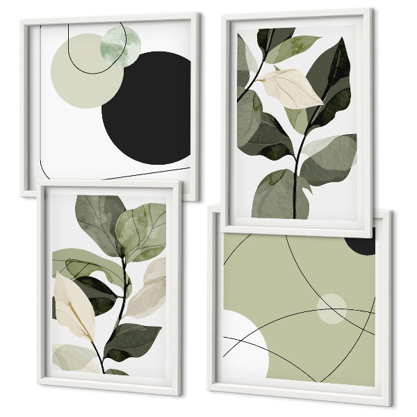 Ensemble de 4 tableaux Feuilles peintes abstraites