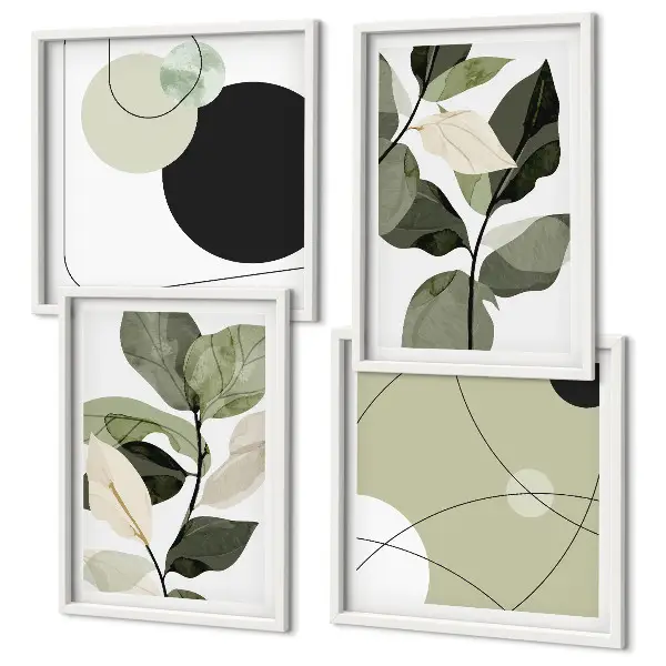 Ensemble de 4 tableaux représentant des feuilles peintes abstraites