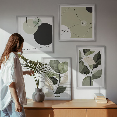 Ensemble de 4 tableaux Feuilles peintes abstraites