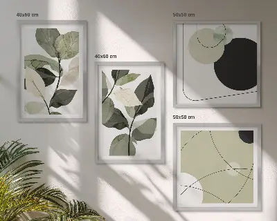 Ensemble de 4 tableaux représentant des feuilles peintes abstraites