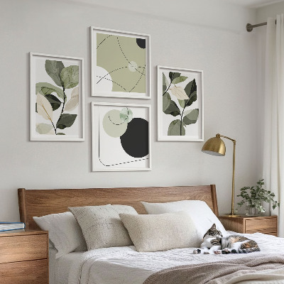 Ensemble de 4 tableaux Feuilles peintes abstraites