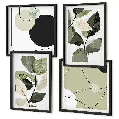 Ensemble de 4 tableaux représentant des feuilles peintes abstraites