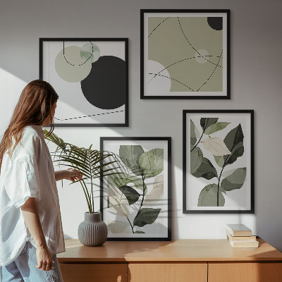 Ensemble de 4 tableaux Feuilles peintes abstraites