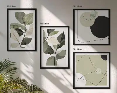 Ensemble de 4 tableaux représentant des feuilles peintes abstraites