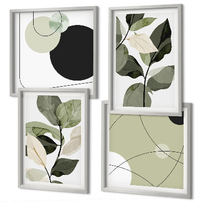 Ensemble de 4 tableaux Feuilles peintes abstraites