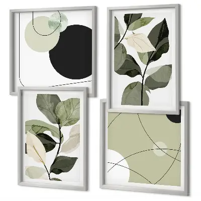 Ensemble de 4 tableaux représentant des feuilles peintes abstraites
