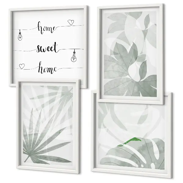 Polyptyque 2 cadres représentant des feuilles de plantes gris verdâtre