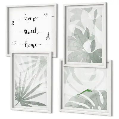 Polyptyque 2 cadres représentant des feuilles de plantes gris verdâtre