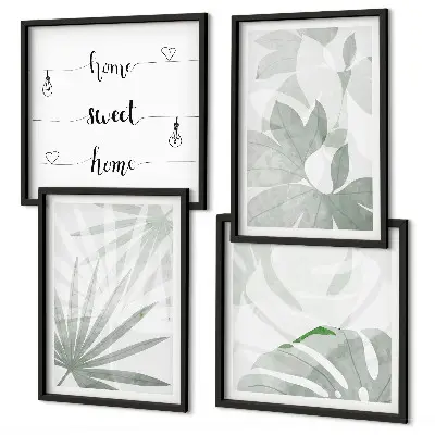 Polyptyque 2 cadres représentant des feuilles de plantes gris verdâtre