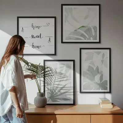 Polyptyque 2 cadres représentant des feuilles de plantes gris verdâtre